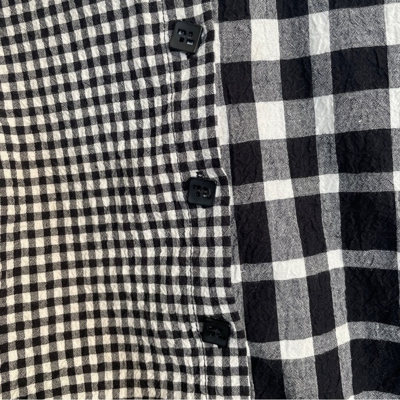 Habitat Black and White Checkered Button Tunic 3/4 Sleeve Asymmetric Hem Gingham - Picture 5 of 10